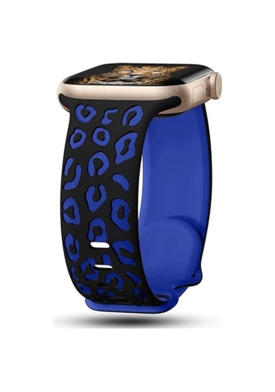 Apple Watch 7 41mm Uyumlu Krd-140 Silikon Kordon Strap Kayış - Siyah-mavi