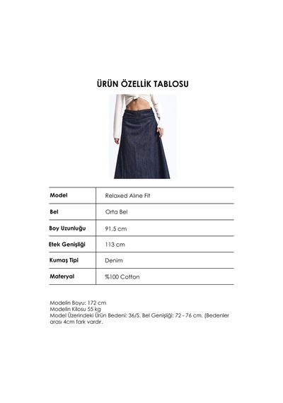 Kadın İndigo 7w6-50 Relaxed Fit Maxi Denim Etek Lacivert