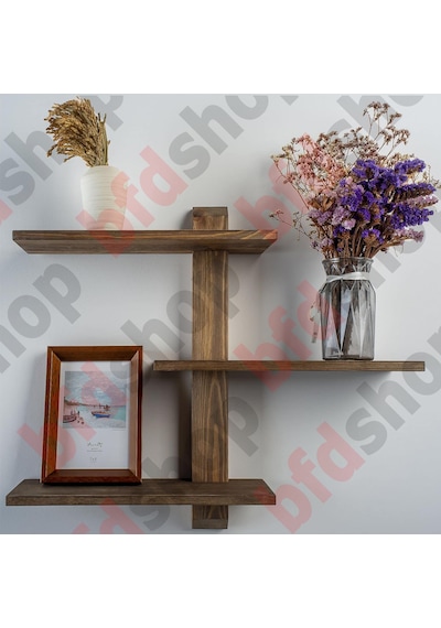 Bfdshop Dekoratif Modüler 3lü Masif Duvar Rafı Ceviz
