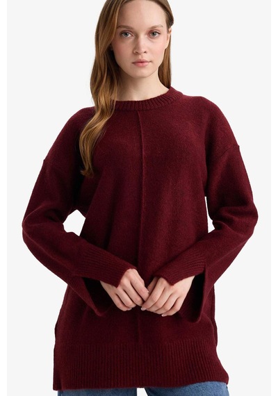 Defacto Loose Fit Bisiklet Yaka Triko Kazak Tunik F4547ax25wnbr181 Bordo-br181