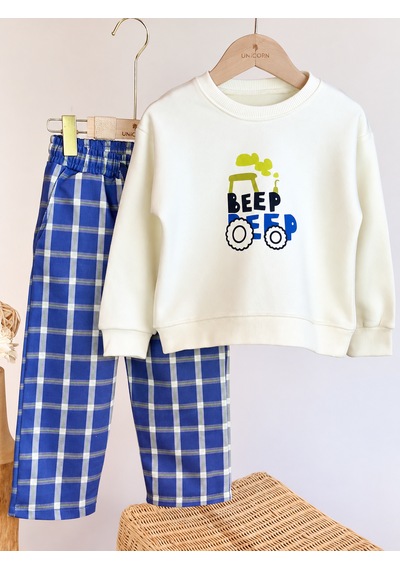 Elzo Collection Erkek Çocuk Ön Arka Beep Beep Baskılı Sweatshirt Kareli Denim Kot Pantolon Alt Üst Takım Çok Renkli Elzo Collection Erkek Çocuk Ön Arka Beep Beep Baskılı Sweatshirt Kareli Denim Kot Pantolon Alt Üst Takım Çok Renkli