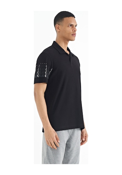 Tommylife Tommy Life Siyah Kol Baskı Detaylı Polo Yaka Standart Form Erkek T-shirt - 88240 Siyah