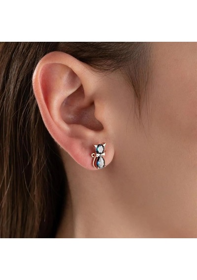 Vaoov 925 Ayar Gümüş Mistik Topaz Taşlı Kedi Küpe Rose Gold