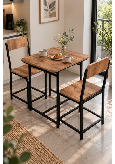 Sulorahome Kahverengi Suntalam Mutfak Masası Ve 2 Sandalyeli Takım