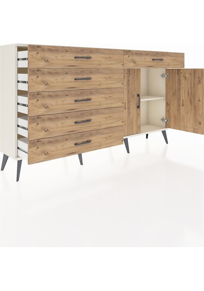 Arges Konsol Tek Raflı 6 Çekmeceli 2 Kapaklı 176x30x99 Aytaşı-çam Aytaşı-çam