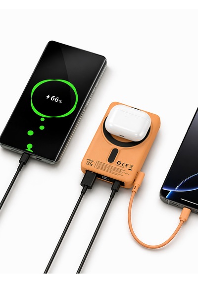 10000mah Magsafe Wireless Powerbank 22.5w Pd Hızlı Şarj Usb-c Dahili Kablo Turuncu