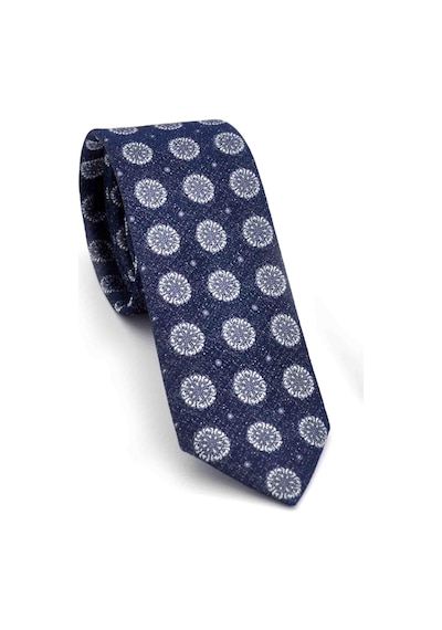 Gaffy Gri Yuvarlak Desenli Lacivert Dokuma Kumaş Mendilli Slim Fit Kravat // Sdk-250205 Lacivert