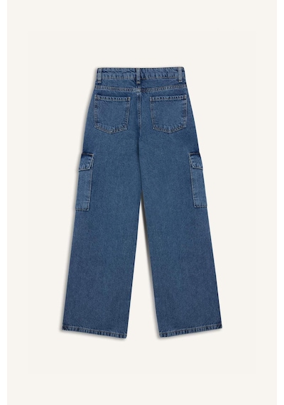 DeFacto Kız Çocuk Wide Leg Kargo Geniş Bol Paça Pamuklu Jean Pantolon D7091A825SMNM39 Mavi