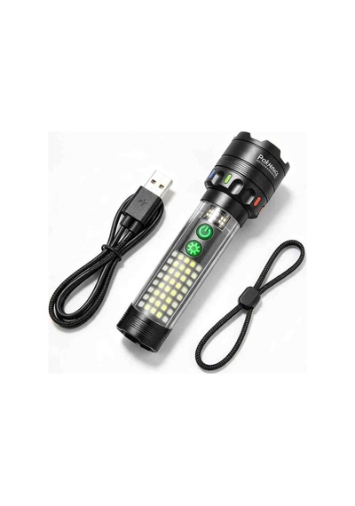 Prokama Pk W801 Çok Fonksiyonlu Şarjlı Led El Feneri Güçlü Ön Işık Yan Led Aydınlatma Usb Çok Renkli