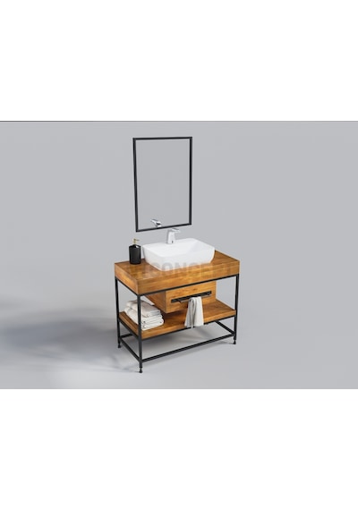 Masif Ağaç Loft Banyo -Lavabo Dolabı