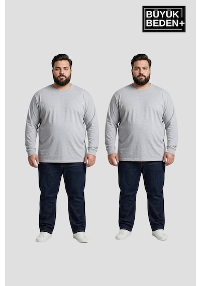 Superlife Erkek Büyük Beden 2'li Set Uzun Kollu 2 İplik Bisiklet Yaka Tişört Spr26bts542+2 Grey Mel-grey Mel Superlife Erkek Büyük Beden 2'li Set Uzun Kollu 2 İplik Bisiklet Yaka Tişört Spr26bts542+2 Grey Mel-grey Mel