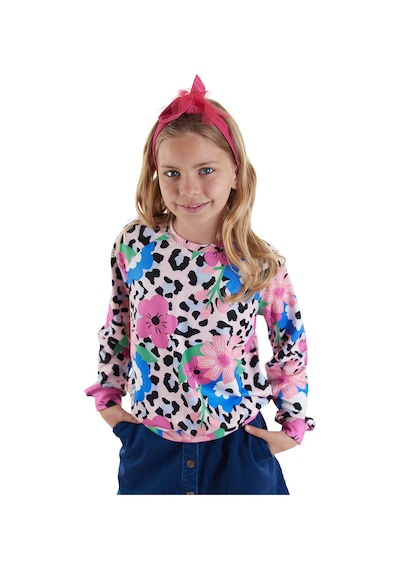 Denokids Çiçekli Leopar Kız Çocuk Sweatshirt Renkli