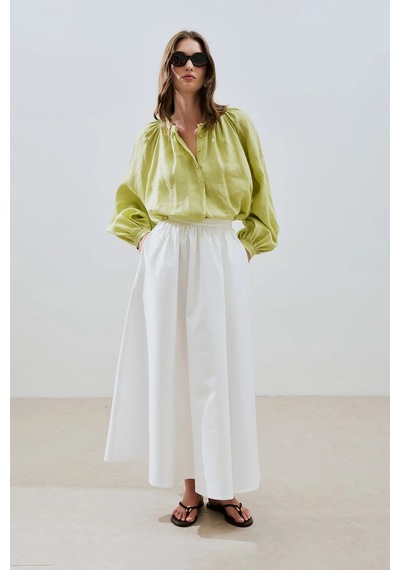 Manuka İnce Keten Yakası Büzgülü Gömlek Lıme Lime
