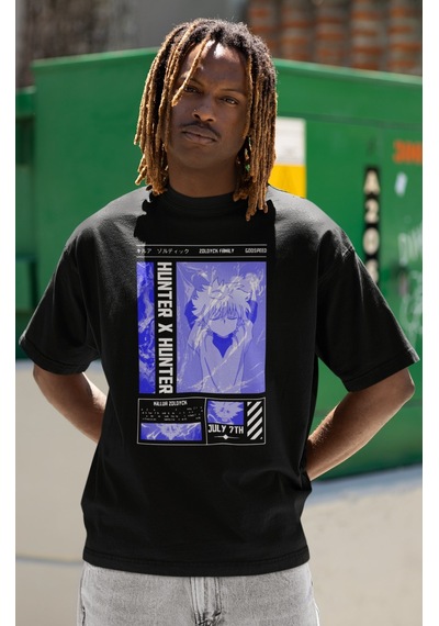 Sevbano Hunter X Hunter Killua Zoldyck Baskılı Unisex Oversize Zoldyck Fa Siyah