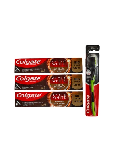 Colgate Optic White Beyazlatıcı Diş Macunu 3 x 125 ML + Orta Fırça