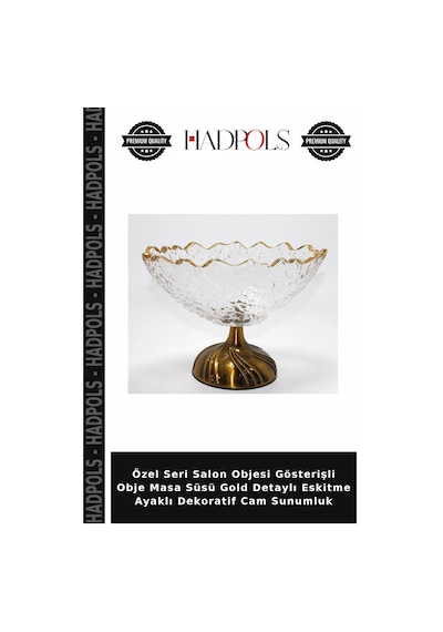Özel Seri Salon Objesi Gösterişli Obje Masa Süsü Gold Detaylı Eskitme Ayaklı Dekoratif Cam Sunumluk