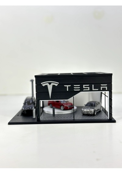 1/64 Ölçekli Tesla Diorama Tasarımlı Araç Sergileme Garajı 3d Baskı