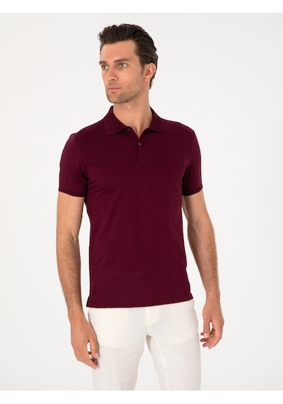 Bordo Slim Fit %100 Pamuk Polo Yaka T-shirt Kirmizi
