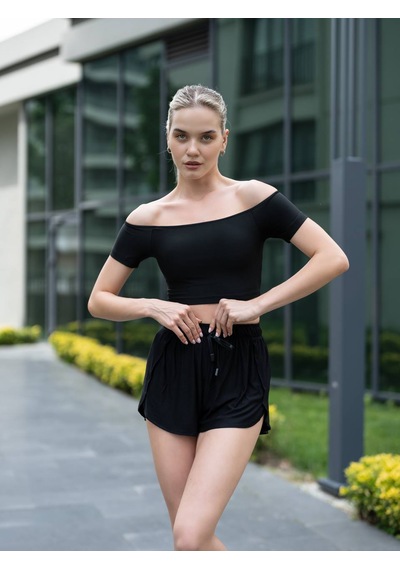 Lismina Siyah Beli Lastikli Spor Şort Siyah