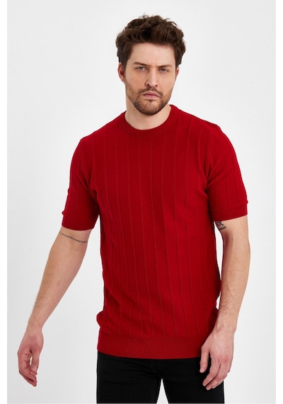 Erkek Yuvarlak Yaka Örme T-shirt Kırmızı