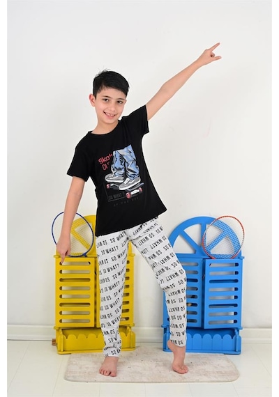 Vitmo erkek çocuk kısa kollu pijama takımı so what skate model siyah