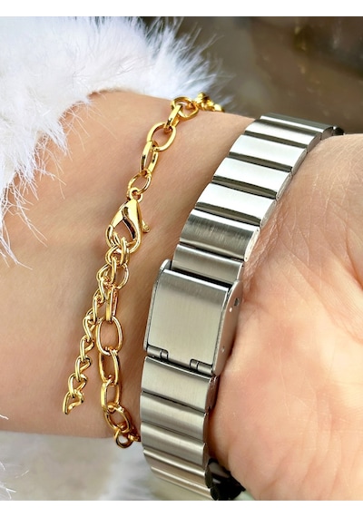 Premium Özel Serisi Kare İnce Metal Kordon Kadın Kol Saati-bileklik Hediyeli Sarı