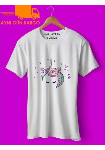 Unicorn Saçlar Baskılı Tişört Ücretsiz Kargo