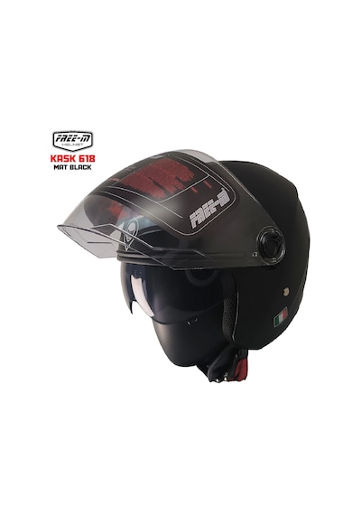 Free-m 618 Güneş Vizörlü Yarım Açık Kask Mat Siyah