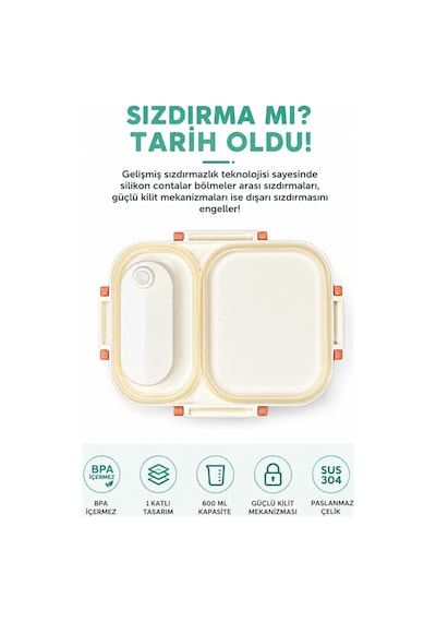 Vagonlife Vgn-7189 Let's Go 600 Ml Tek Katlı 2 Bölmeli Paslanmaz Çelik Yemek Kabı Lunch Box Çok Renkli