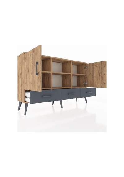 Arges Konsol 6 Raflı 3 Çekmeceli 3 Kapaklı 132x30x83 Çam-çam/antrasit Çam/antrasit Arges Konsol 6 Raflı 3 Çekmeceli 3 Kapaklı 132x30x83 Çam-çam/antrasit Çam/antrasit