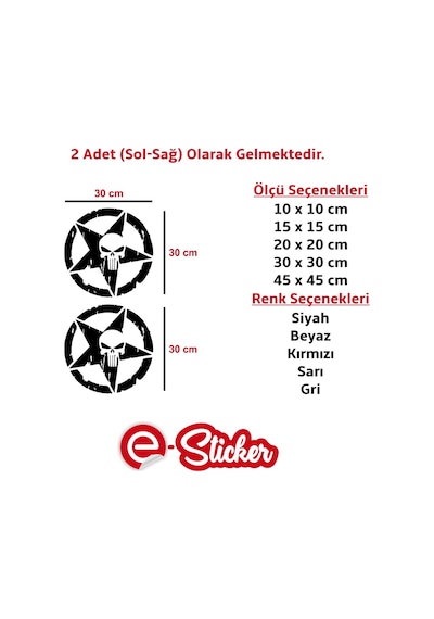 2 Adet Army Star Kuru Kafa Askeri Yıldız Off Road Sticker Araba S