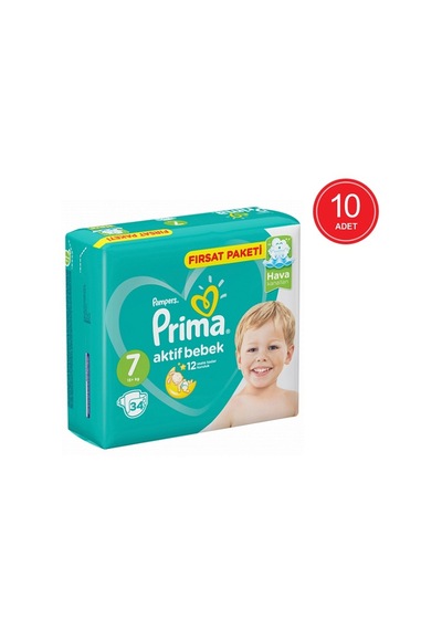 Prima Pampers Aktif Bebek Fırsat Paketi XX Large Bebek Bezi 15+ KG 7 Beden 10 x 34 Adet 10'lu