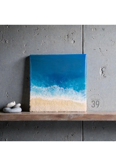 Maldivler İlhamlı Epoksi Okyanus Tablosu, El Yapımı Reçine Deniz Sanatı, Modern Duvar Dekoru, 25x25 Cm & 30x30 Cm 1 Adet