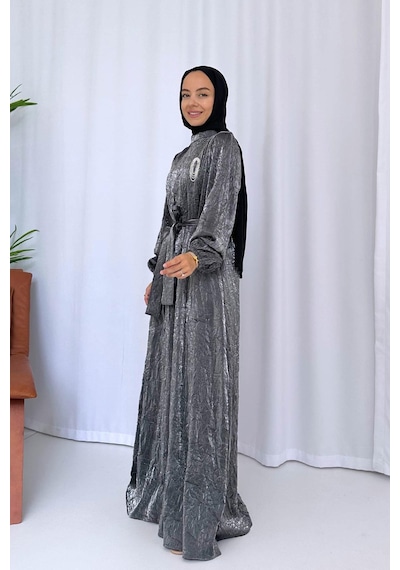 Kahijab Broş Detay Elbise - Antrasit