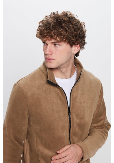Tudors Unisex Haki Anti-pilling Tüylenme Yapmayan Standart Fit Tam Fermuarlı Soğuk Geçirmez Polar Hırka-32475 Haki