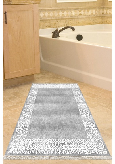 Dekoreko Kaymaz Taban Djt Banyo Halısı Yıldız Deri Saçaklı Modern 1460 gri
