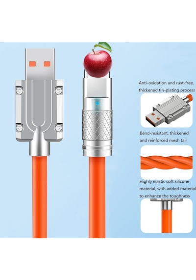 Tombul Şarj Kablosu, Usb Kablosu, Yıldırım Konnektörlü Hızlı Şarj Kablosu, Dolaşmaz, Turuncu, İ-phone 14 13 12 11 Pro Ve Daha Fazlası 3,3 Ft İle Uyumlu