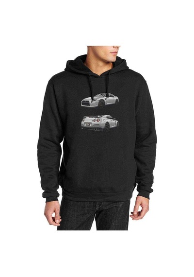 Nissan Gt R Baskılı Siyah Erkek Örme Kapşonlu Sweatshirt