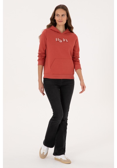 U.S. Polo Assn. Kadın Kiremit Kapüşonlu Basic Sweatshirt 50307711-VR026