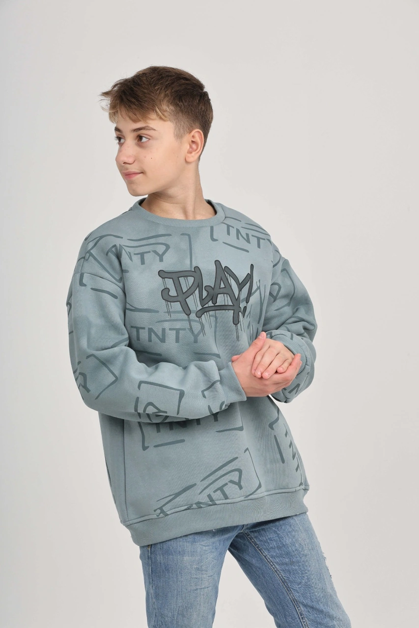 Toontoy Kids Toontoy Erkek Çocuk Play Baskılı Sweatshirt Mavi