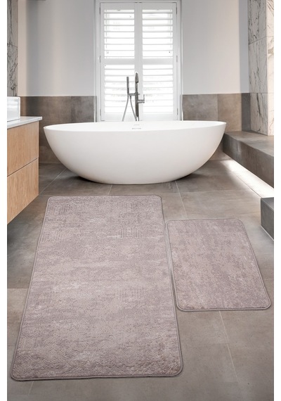 Nova Kahve Büyük Ebat 80x150 + 50x80 Cm 2'li Banyo Halısı Paspas Kahverengi