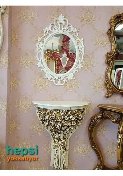 Vintage Taç Model Beyaz Renk Dekoratif Ayna Beyaz