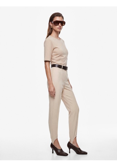 Koton Slim Fit Bisiklet Yaka Kısa Kollu Balenli Korse Detaylı Tişört Bej 7wak50027uk Ekru