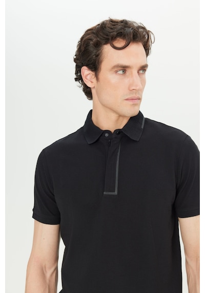 AC&Co / Altınyıldız Classics  Erkek Sıyah %100 Pamuk Slim Fit Dar Kesim Polo Yaka Tişört SIYAH