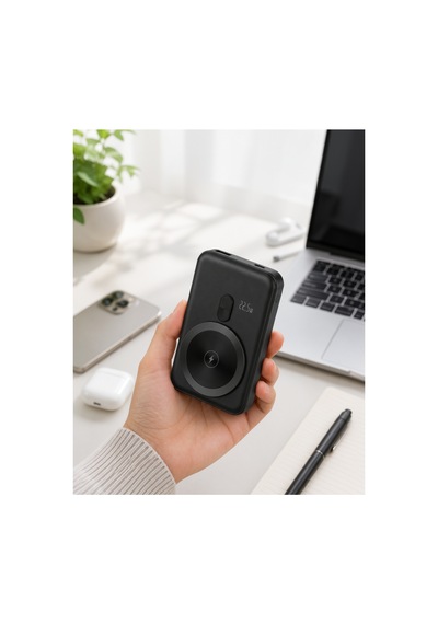 Manyetik Kablosuz Powerbank 22.5w Hızlı Şarjlı Lcd Göstergeli Sarı