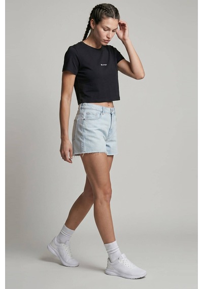Woneagle Waneagle Kadın Siyah Bisiklet Yaka Logolu Sportif Crop Tişört Siyah Siyah