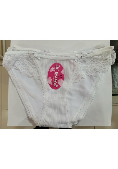 Bugy Penye Dantelli Kadın Slip Külot V56 Beyaz