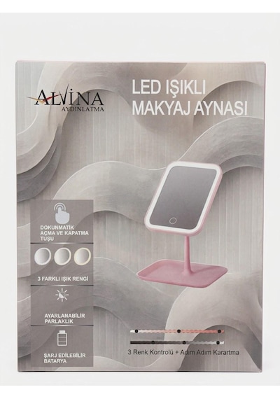 Led Işıklı Dimmerli Usb Şarjlı Dokunmatik Makyaj Aynası Pembe - 3 Renk Işık Modu 360 Döner Masaüstü Ayna Kare