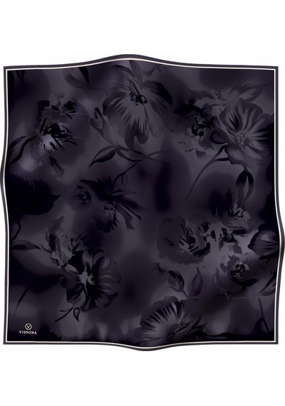 Vissona 100% Twill İpek Çiçek Desenli Füme Renkli 90x90 Dikim Şekli : El Dikişi Eşarp Çok Renkli