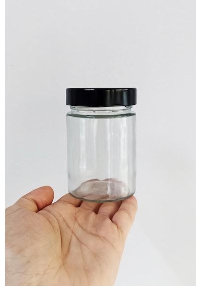 Tr 350 Ml Kavanoz Metal Derin Kapaklı 350 Cc Şeffaf Reçel, Marmelat Cam Kavanoz Deep 6 Adet Siyah Kapak Diğer